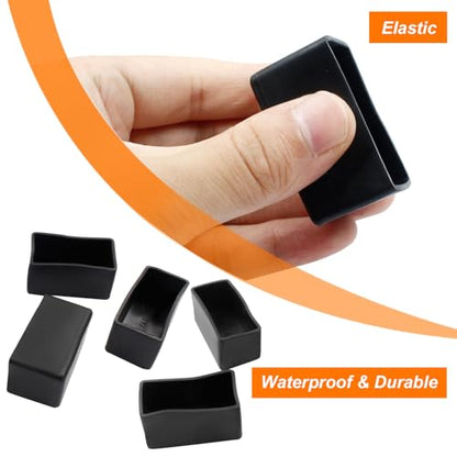 20Pcs Rectangle Furniture Leg Caps 3/4" x 1-1/2" (20×40mm) - Black Rubber Chair Leg Caps Covers Floor Protectors for Chair, Table - size: 20×40mm