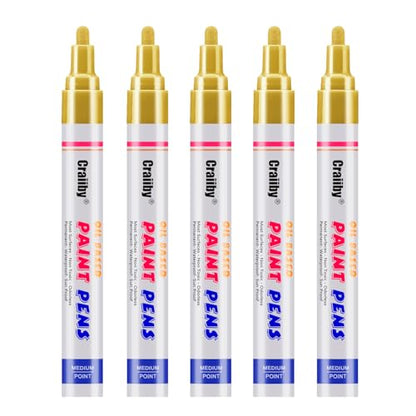 Craiiby Gold Paint Markers, 5 Pack Oil-Based Waterproof Quick Dry Permanent Paint Pen Set for Rocks Painting, Wood, Fabric, Plastic, Canvas, Glass, Mugs, Metal, Tire, Stone, DIY Craft, Copper - color: Gold