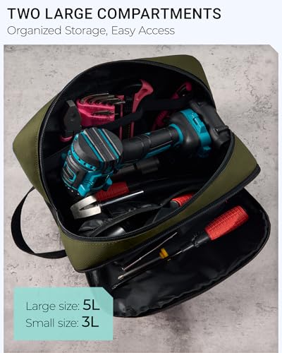 2 Pack Small Tool Bags Zipper Pouch for Organizing, with Adjustable Shoulder Strap & Carabiner, Utility Small Tool Pouch with Multi Pocket Compartments and Label Area (12" & 10") - color: Blue/Green