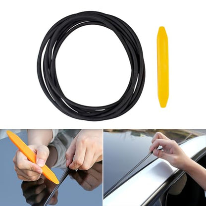 Sunroof Rubber Seal Strip Wind Noise Reduction Kit Anti-Dust Skylight Sealing Strip Lowering Silicone Seal Kit for Tesla Model Y, with Installation Tool (Black)