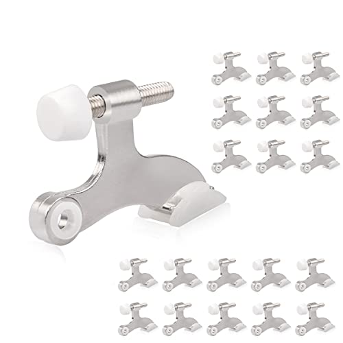 HOMOTEK 20 Pack Hinge Pin Door Stopper, Hinge Stops for Top of Door, Adjustable Deluxe Heavy Duty Door Stop 2-1/2x1-3/4 inch, with White Rubber Bumper Tips, Satin Nickel - color: Satin Nickel, size: 20 Pack