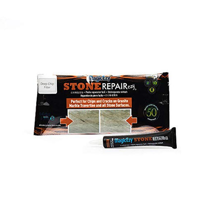 MagicEzy Stone Repairezy: (Deep Chip Filler) Stone and Concrete Fix | Fix Cracked Tiles and Chipped Polished Concrete | Countertop Repair | Marble, Granite, Travertine, Terrazzo, Quartz - color: Deep Chip Filler