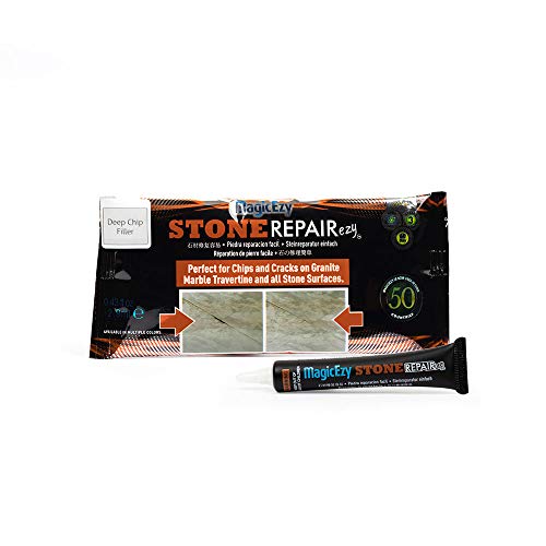 MagicEzy Stone Repairezy: (Deep Chip Filler) Stone and Concrete Fix | Fix Cracked Tiles and Chipped Polished Concrete | Countertop Repair | Marble, Granite, Travertine, Terrazzo, Quartz - color: Deep Chip Filler
