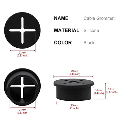Desk Grommet, 1 Inch Flexible Rubber Grommets, Silicone Cable Cord Grommet Wire Hole Cover for Desk, Table and Other Furnitures(12Pack) - size: 1IN/25mm Black