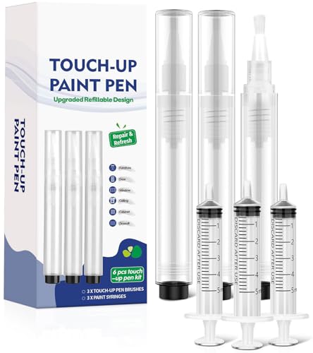 Fillable Touch Up Paint Pen Brush, 3 Pcs Paint Pen for Wall Touch Up, Refillable Paint Pens for Walls, Wood Floors, Cabinets, Windows, Doors (6 Pcs Pack of 1) - size: 6 Pcs(pack of 1)
