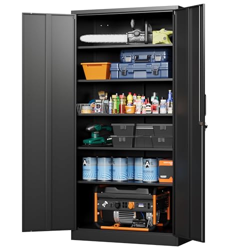 Letaya Metal Garage Storage Cabinets with Lock-72 Tall Tool Organizer Steel Lockers, 5 Adjustable Layers Shelves for Home,Office,Warehouse,Garage,(Black-72“) | with Lock, 72 Tall, Tool Organizer - color: Black, size: 72 X 36 X 18 In(h X W X D)