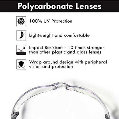 12 Pack Safety Glasses ANSI Z87+ Certified Protective Eyewear Goggles for Men and Women with UV Eye Protection - color: Clear