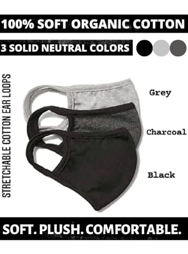 Cotton Face Masks - Made of Premium Organic Cotton, Reusable Washable Soft Cloth Face Masks 3/6 Pk - color: 3 Pack Black,grey,charcoal
