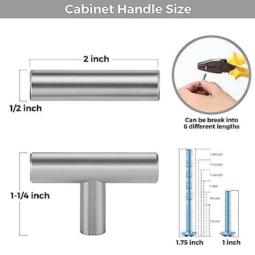 30 Pack Brushed Nickel Cabinet Knobs - Kitchen Silver Pulls for Drawer Stainless Steel Dresser Hardware 2in Length Single Hole T Bar, RDT50LS30 - color: Brushed Nickel, size: 30 Pack, style: T Bar
