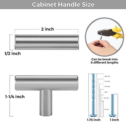 30 Pack Brushed Nickel Cabinet Knobs - Kitchen Silver Pulls for Drawer Stainless Steel Dresser Hardware 2in Length Single Hole T Bar, RDT50LS30 - color: Brushed Nickel, size: 30 Pack, style: T Bar