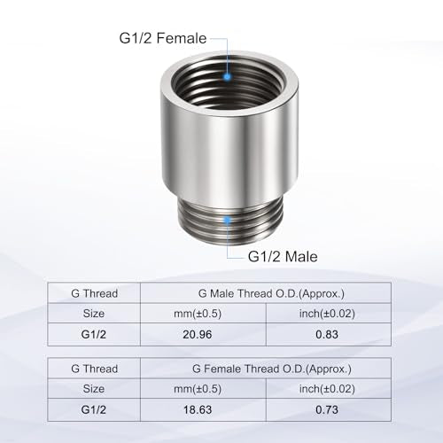 Shower Head Extension Arm, 304 Stainless Steel G1/2 Male to Female Thread 30mm/1.18" Length Extender Pipe Fitting Nipple for Showers, Faucets, and Plumbing with PTFE Thread Seal Tape 3 Pack - size: 30mm/1.18"