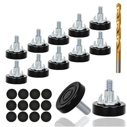 12 PCS M8 Thread Furniture Feet Levelers,Furniture Leveling Feet,Furniture Legs,with T-Nuts - color: Black 12 Pack, size: M8 in with T nut & drill bits