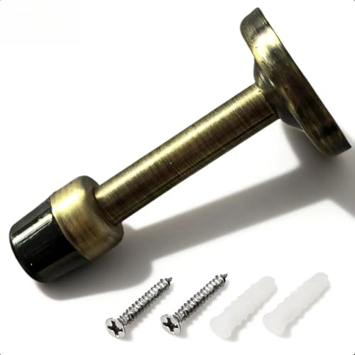 Zinc Alloy Door Stop Wall Mount, 78mm (3.07") Door Stopper with Rubber Bumper & Screws, Bronze Tone - Includes Mounting Hardware for Furniture & Door Protection