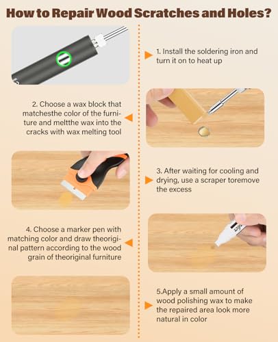 Wood Furniture Repair Kit - Includes Wax Melting Tool with Display, Hard Wax Filler, Marker Pen - Furniture and Countertop Repair Set, Hole for Floor, Table, Door, Cabinet
