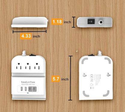 Surge Protector Power Strip Outlet Extender 4 USB Charging Station with Multi Outlet,6FT Flat Plug Extension Cord 3 AC with Overload Protection ETL Certified for Office Home
