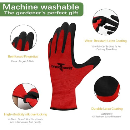 Unisex gardening gloves with a breathable latex coating, suitable for gardening, carrying, and other similar tasks - color: 6 Pairs Red Gloves