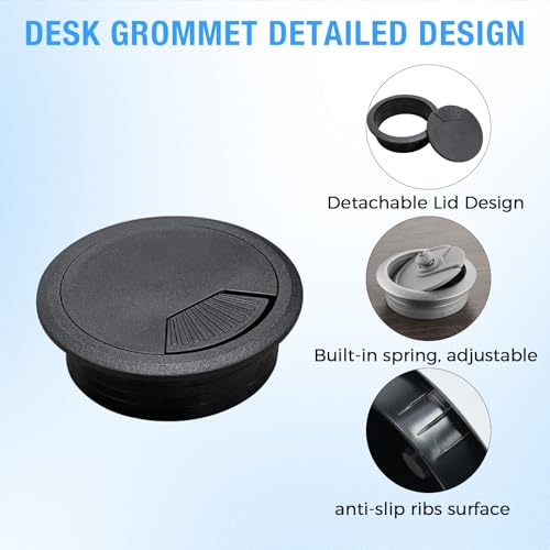 Desk Grommet 3-1/8" (80 mm), Desk Cord Hole Cover, Cable Grommet ABS Plastic, Desk Hole Grommet for Office and Home Table Cable, Detachable Adjustable Cable Cord Organizer (Light Grey 2 Pcs) - size: 3-1/8" (80 mm), style: 2 pcs Light Grey