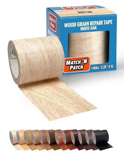 MATCH 'N PATCH Wood Grain Repair Tape - White Oak, 2.25 in x 15 ft (1-Pack) – Wood Grain Colored Duct Tape for Mirror Frame, Trim, Borders, Floor and Other Furniture, Scratch Repair Kit - color: White Oak