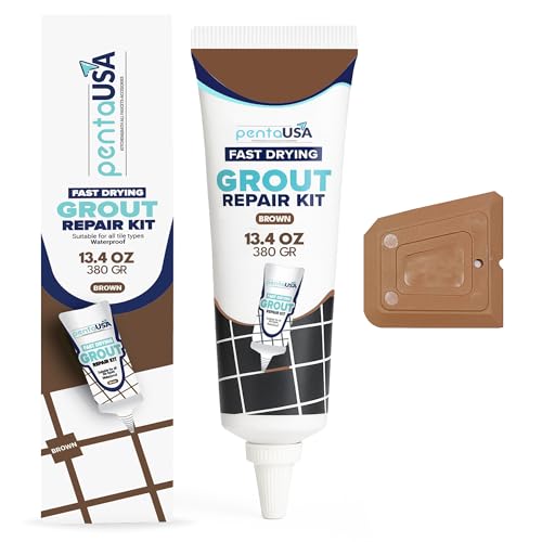 PentaUSA Tile Grout Repair Kit - Beige Brown Premixed Acrylic Sanded Grout, Water-Resistant Grout Filler for Bathroom&Shower, Kitchen Floor, Fast Drying, with Applicator, 13.4 oz (380g) - style: Beige Brown