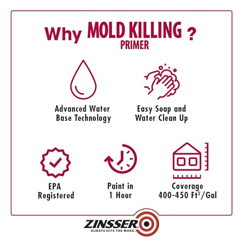 qt Zinsser 276087 White Zinsser, Mold Killing Primer Water-Based Mold Killing Primer - size: 32 Fl Oz (Pack of 1)