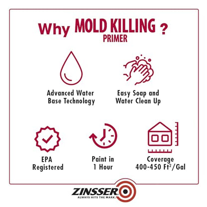 qt Zinsser 276087 White Zinsser, Mold Killing Primer Water-Based Mold Killing Primer - size: 32 Fl Oz (Pack of 1)