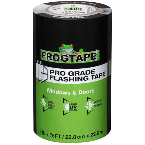 FrogTape Pro Grade Flashing Tape for Windows & Doors, 9 Inch Width - 75 Foot Roll, All Weather & UV Resistant Flashing Tape with Advanced Acrylic Adhesive - 10 mils - Black - size: 9 Inches X 75 Feet, style: Window & Door