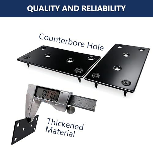 4 Pack Flat Mending Plate 4 x 2 Inch, Heavy Duty Black Stainless Steel Straight Brace Bracket for Wood, Furniture & Shelf Repair, Wood Connector Plate with Countersunk M4 Screws - size: 2"x4"