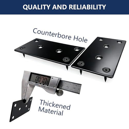 4 Pack Flat Mending Plate 4 x 2 Inch, Heavy Duty Black Stainless Steel Straight Brace Bracket for Wood, Furniture & Shelf Repair, Wood Connector Plate with Countersunk M4 Screws - size: 2"x4"