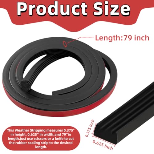 326A0004 Ribbed Rectangle Rubber Seal 3/5 in x 79 in, Ribbed Seal Strip Self-Adhesive EPDM Foam Rubber Seal,Ideal Weather Stripping,Fits for RV,Boat,Auto,Truck,Garage Door,Marine