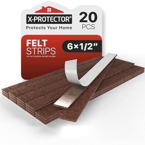 X-Protector Felt Furniture Pads - 20 PCS 6 x 1/2" - Premium Felt Strips with Adhesive Backing - Rectangular Furniture Pads for Hardwood Floors - Cut Furniture Felt Pads to Size You Need! (Brown) - size: 6 x 1/2 inch