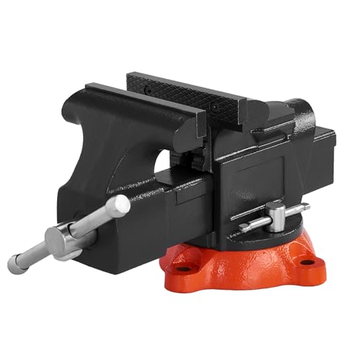 VEVOR Bench Vise, 5" Jaw Width, 5" Max Jaw Opening Multipurpose Vise with 360° Swivel Locking Base, 2.8" Throat Depth, Heavy Duty Ductile Iron Workbench Vise with Anvil, for Clamping Round Pipes - size: 5-inch