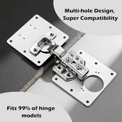 24Pcs Cabinet Hinge Repair Plate, Multi-Hole Design Fits Most Hinges, Stainless Steel Hinge Repair Kit with Screws&Screwdriver for Kitchen Cabinet & Cupboard Doors