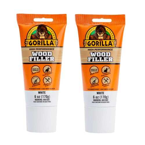 Gorilla All Purpose Wood Filler, White Wood Filler, 6 Ounce Tube (Pack of 2) - Water Resistant for Indoor or Outdoor Projects and Repairs - color: White, size: 2 - Pack