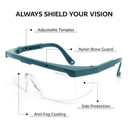 UKNOW Safety Glasses 2 Pack - Anti Fog Safety Goggles ANSI Z87.1 - Adjustable Protective Eyewear - Clear Lens Lab Goggles - color: Teal