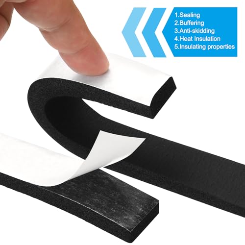 PATIKIL Foam Weather Stripping for Doors, 2 Rolls 1" W x 3/8" T Foam Seal Tape Adhesive Insulation Strip for Door Window Air Conditioning, Black(13 Ft Total Length in 2 Rolls) - size: 1" W x 3/8" T