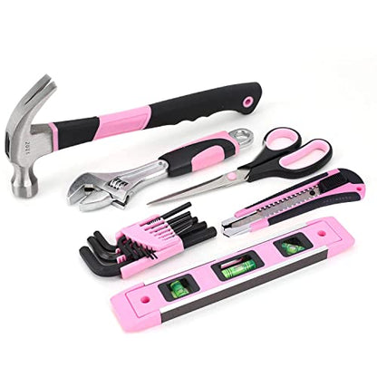FASTPRO Pink Tool Set, 220-Piece Lady's Home Repairing Tool Kit with 12-Inch Wide Mouth Open Storage Tool Bag - color: Pink