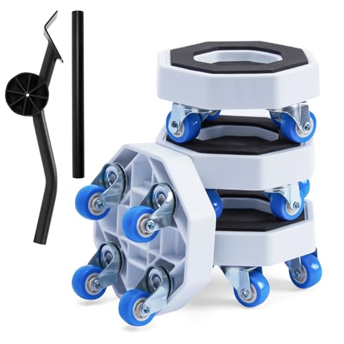 New Upgrade Furniture Sliders, Furniture Lift Heavy Duty Furniture Moving System with Roller Dolly Set Mover Tool Set750LBS- 4 Hexagonal Sliders with 4 Blue Wheels and Moving Rod - size: 770LBS