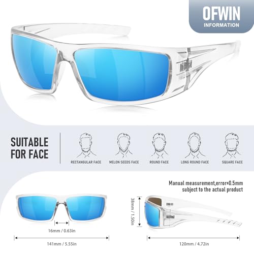 Polarized Sports Sunglasses for Men Women Unbreakable Frame Cycling Fishing Wrap Around Sunglasses UV400 Protection - color: 1-clear Frame/Blue Mirror Lens