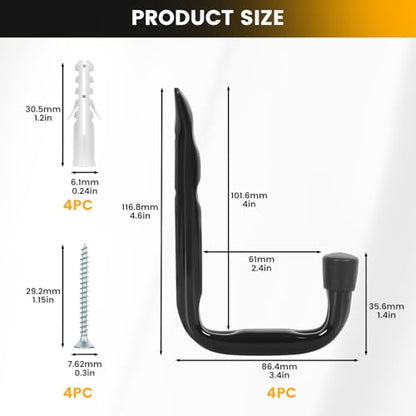 GURADESIGN 8-Pack Heavy Duty Garage Hook for Hanging 50 lbs, J Utility Hooks for Garage, Metal Wall Hooks Heavy Duty, Garage Hook for Hanging, Black | Heavy Duty, for Hanging, 50 lbs, for Garage, Heavy Duty - style: 3.5-Inch