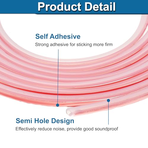 PATIKIL Silicone Weather Stripping Door Seal, 9.8 ft D Shape Weather Stripping Self Adhesive Door Seal Strip for Door Frame, Window Sealing, Large Gap, 5/16" Wx5/128 Tx5/32 H, Clear/Red - size: 9.8 ft Long, 5/16"Wx5/128"Tx5/32"H