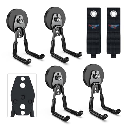 3-H Extra Strong Magnetic Hooks,Heavy Duty Large Anti-Slip Magnet Hooks,No-Drill Tool Holder for Garage,Power Drill,Garden Tools,Hose Storage,4 Pack Black - color: Black, size: 2.6"x4-su