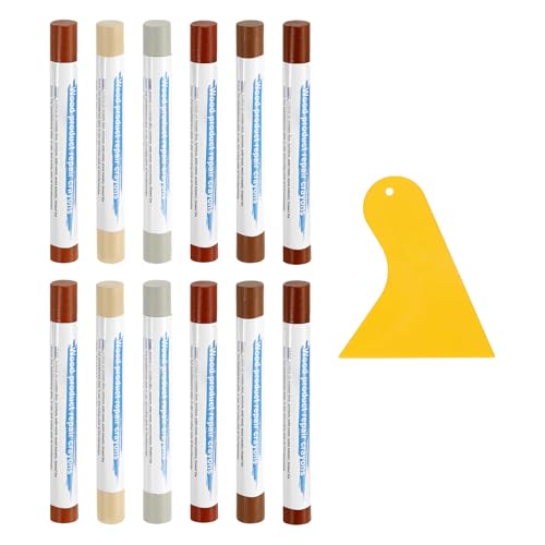 uxcell 12Pcs Wood Filler Sticks, Furniture Scratch Repair Wax Crayons Furniture Touch Up Markers Wood Repair Wax Kit with Spatula for Furniture, 12 Colors Red & Brown Series - color: Red Brown Series