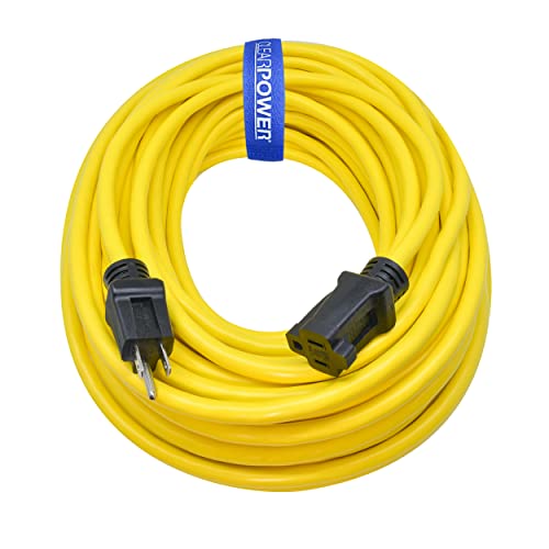 Clear Power 100 ft 12/3 SJTW Heavy Duty Outdoor Extension Cord, Water & Weather Resistant, Flame Retardant, Yellow, 3 Prong Grounded Plug, CP10146 - color: Yellow, size: 100 ft, style: Standard