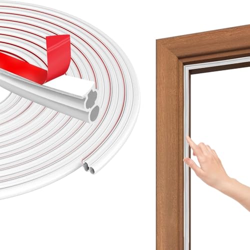 40FT Rubber Weather Stripping Door Seal, Self Adhesive Extra Thick D-Shaped Door Insulation Strip for Large Gap, Block Drafts, Noise Reduction, Door Soundproofing Strip(White) - color: White