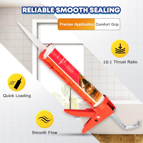 DIYSELF Caulk Gun, Heavy Duty Caulking Tool, 10:1 Thrust Ratio, Hand Caulking Gun for 10 oz Cartridges, Silicone Gun Compatible with Sealant, Acrylic, Latex, Adhesive, Butyl & More (Red) - color: Red