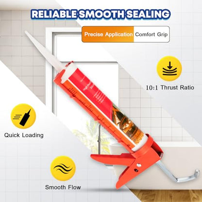 DIYSELF Caulk Gun, Heavy Duty Caulking Tool, 10:1 Thrust Ratio, Hand Caulking Gun for 10 oz Cartridges, Silicone Gun Compatible with Sealant, Acrylic, Latex, Adhesive, Butyl & More (Red) - color: Red