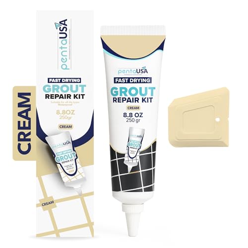 PentaUSA Cream Ivory Tile Grout Repair Kit - Premixed Sanded Grout for Bathroom Shower Kitchen Floor, Beige Collection, Water-Resistant Filler Tube with Applicator, Easy DIY Restore (8.8oz / 250g) - color: Cream / Ivory