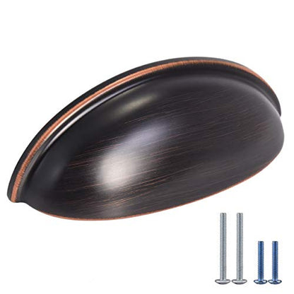 HOMOTEK 6 Pack Drawer Bin Cup Pulls Dresser Pulls for Cabinets Oil Rubbed Bronze - 3 Inch Hole Centers Furniture Handles,Kitchen Cabinet Hardware - color: Oil Rubbed Bronze, size: 6 Pack