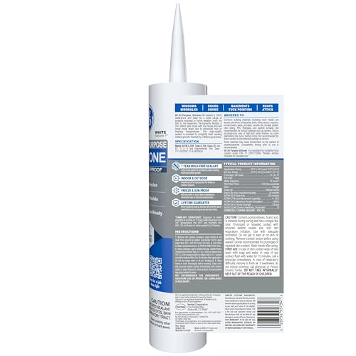 GE All Purpose Silicone Caulk, White, 10.1 fl oz Cartridge, 1 Pack - 100% Waterproof Silicone Sealant, Stronger Adhesion, Freeze & Sun Proof - color: White, style: 1 Pack