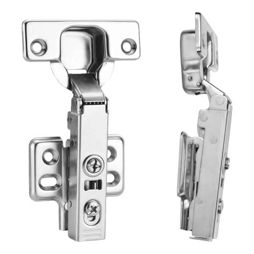 2pcs Professional Grade Full Overlay Soft Close Cabinet Hinges, Frameless Concealed European Style with Four-Hole Clip-On Mounting Plate and Screws, Nickel Plated Finish - color: Full Overlay, size: 1 Pair